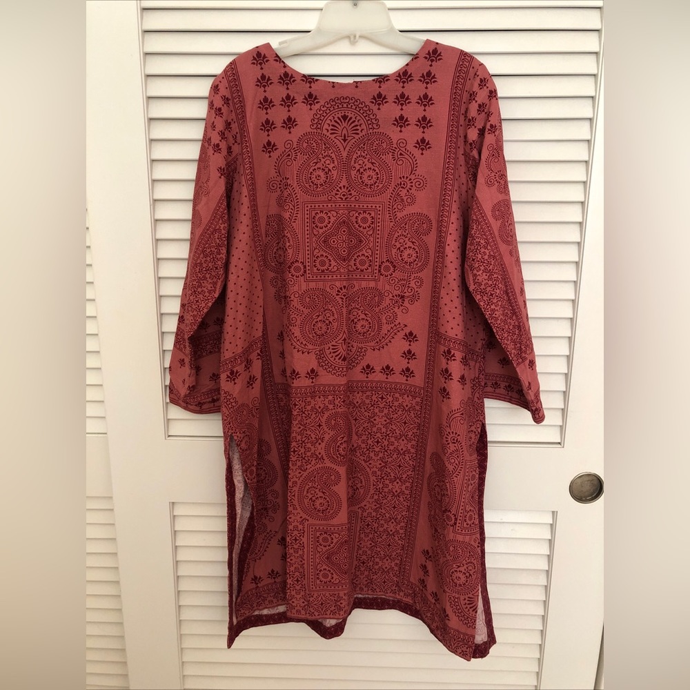NISHAT LINEN designer khaddar paisley kurta kurti shirt 1 piece dark pink LARGE